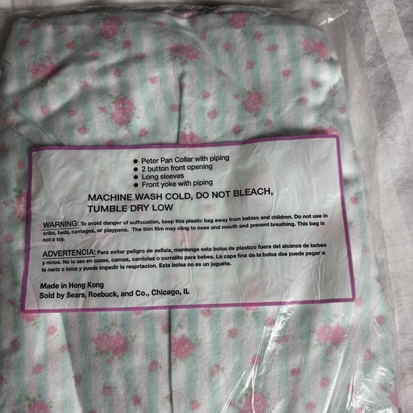 Vintage 80s/ 90s flannel floral striped short night gown with Peter Pan collar - Picture 6 of 7